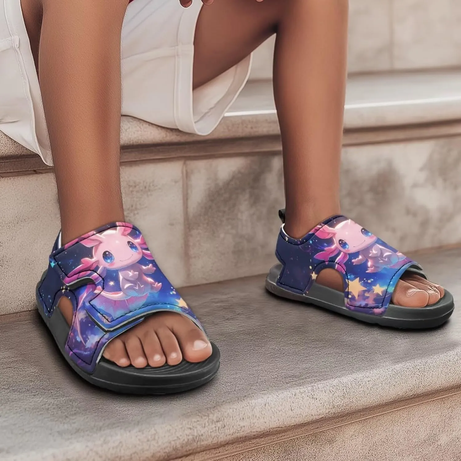 Little Girls Axolotl Star Sport Sandals Kids Toddler Causal Open Toe Outdoor Summer Shoes Hiking Water Sandals