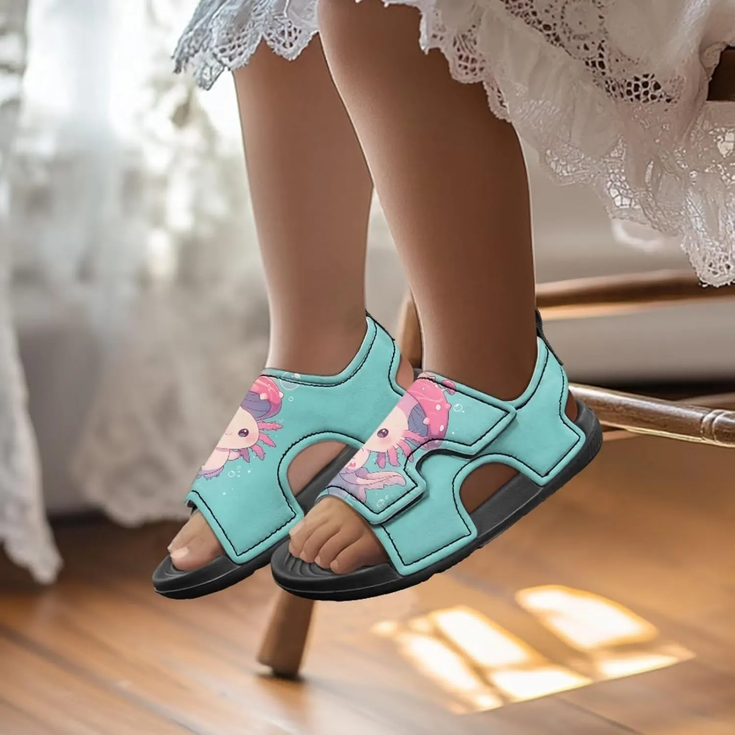 Little Girls Axolotl Star Sport Sandals Kids Toddler Causal Open Toe Outdoor Summer Shoes Hiking Water Sandals