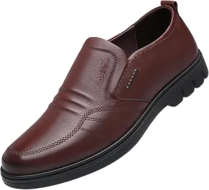 Men Leather Shoes Fashionable and Casual New Flat Bottomed Soft Sole Slip On Comfortable Slip On Casual Leather Shoes