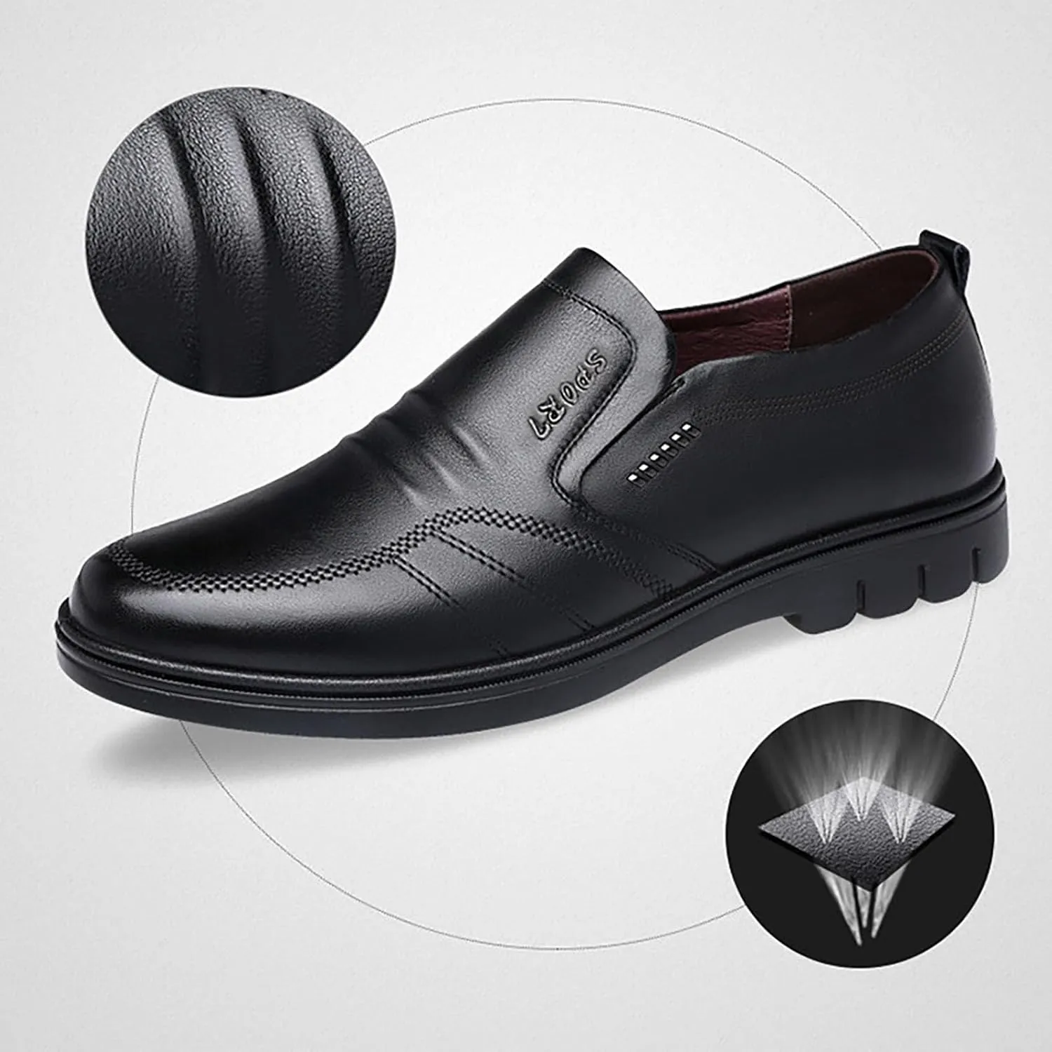 Men Leather Shoes Fashionable and Casual New Flat Bottomed Soft Sole Slip On Comfortable Slip On Casual Leather Shoes