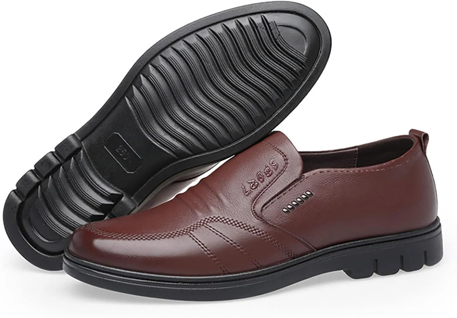 Men Leather Shoes Fashionable and Casual New Flat Bottomed Soft Sole Slip On Comfortable Slip On Casual Leather Shoes
