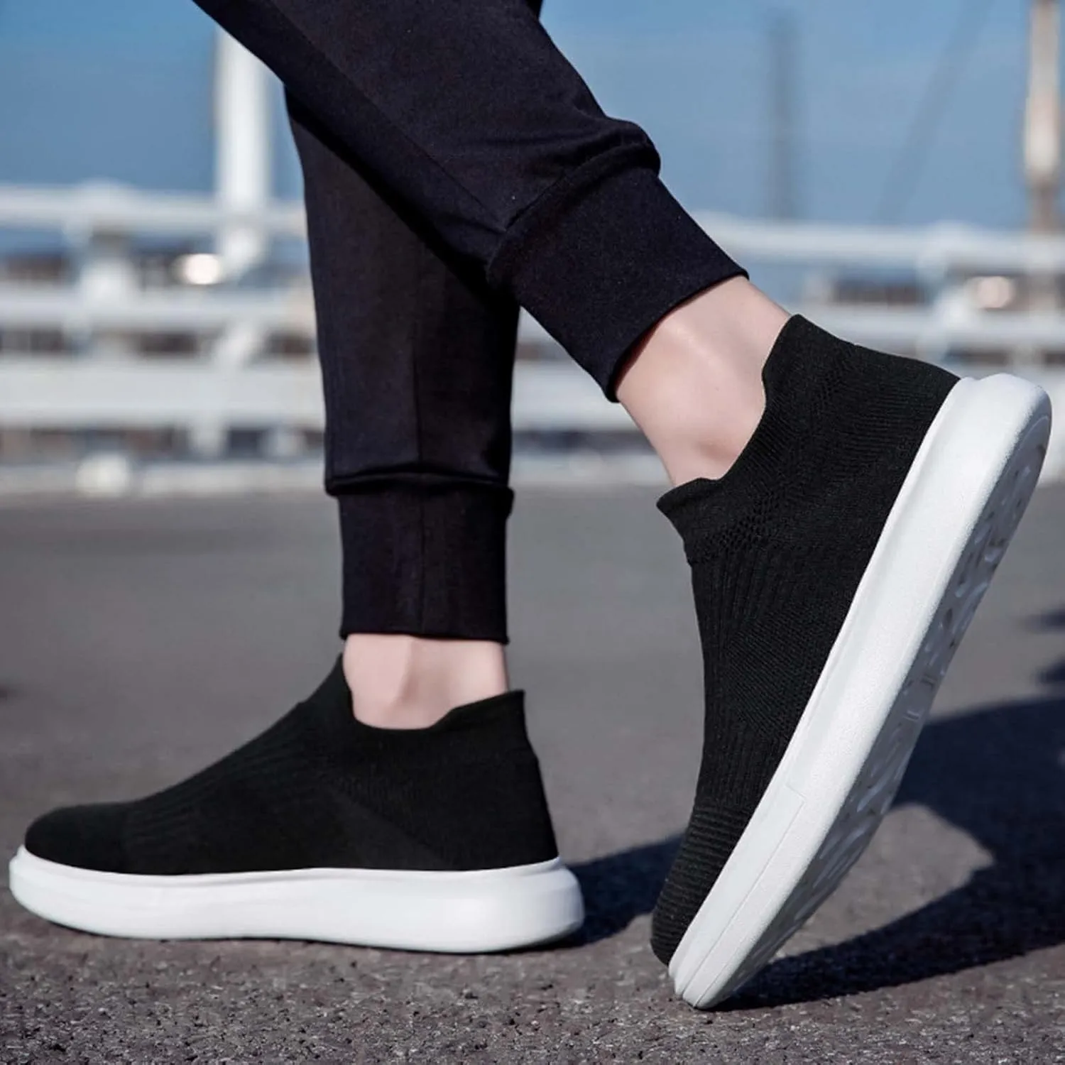 Men Slip on Walking Shoes Comfortable Memory Foam Breathable Lightweight Fashion Sneakers Non Slip Arch Support Vacation Training Gym Shoes Wide Width