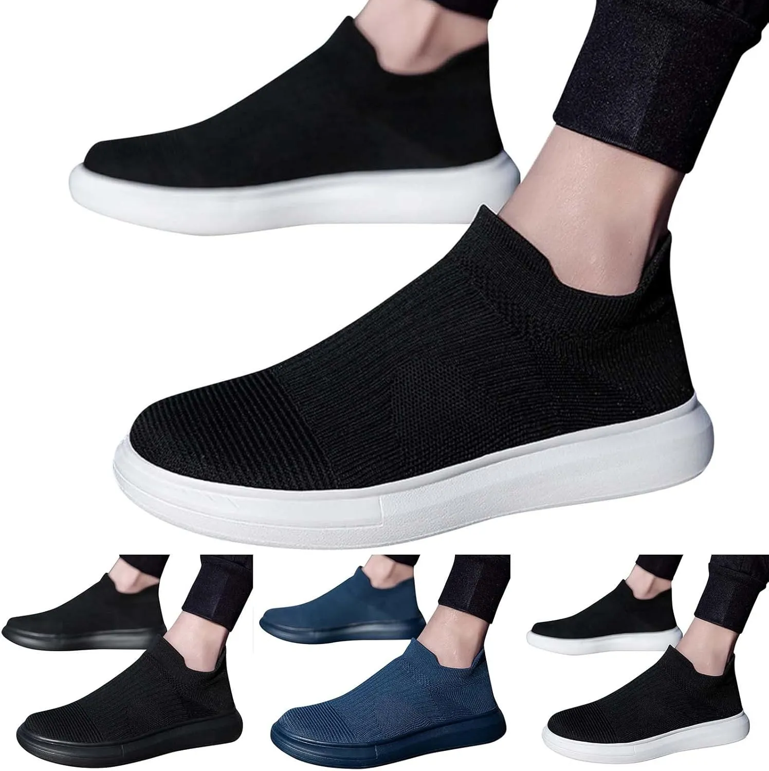 Men Slip on Walking Shoes Comfortable Memory Foam Breathable Lightweight Fashion Sneakers Non Slip Arch Support Vacation Training Gym Shoes Wide Width