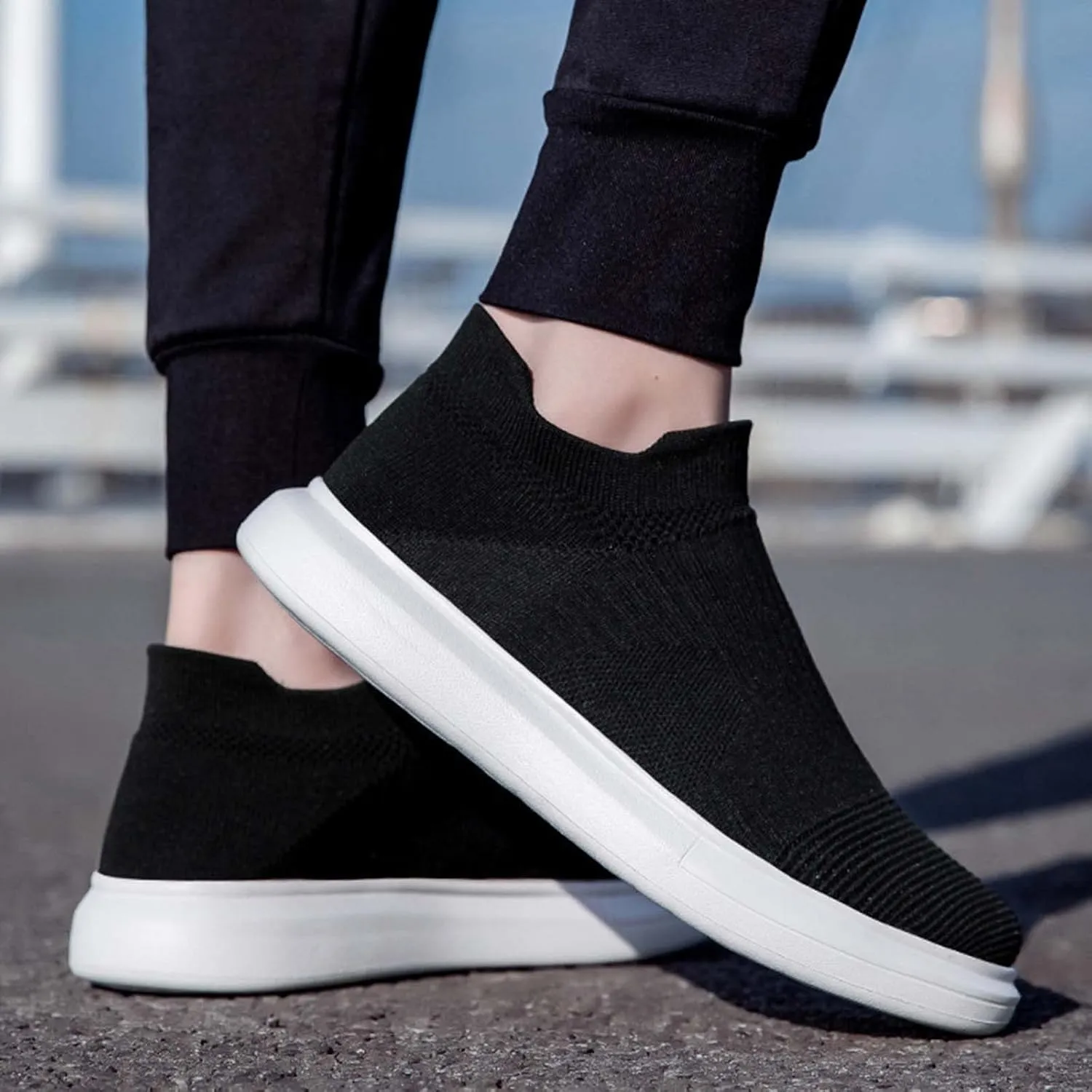 Men Slip on Walking Shoes Comfortable Memory Foam Breathable Lightweight Fashion Sneakers Non Slip Arch Support Vacation Training Gym Shoes Wide Width
