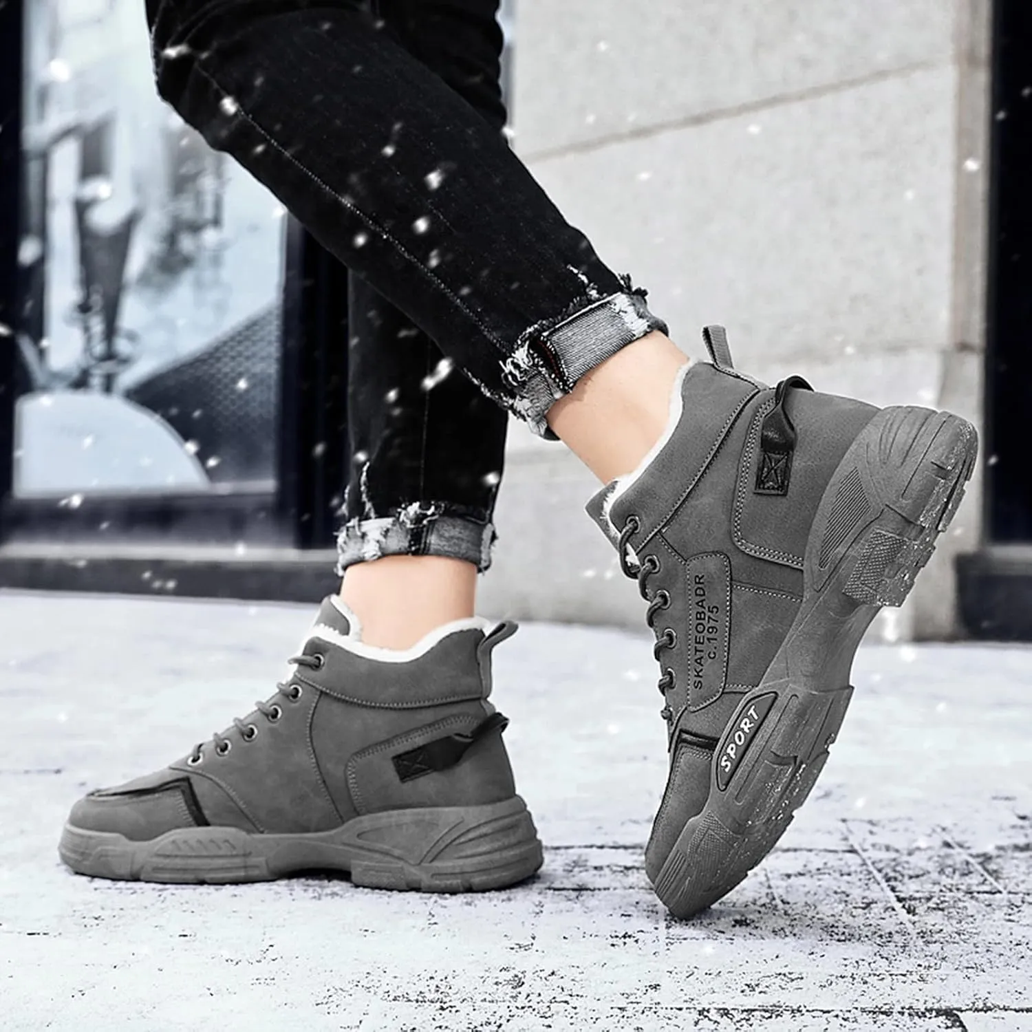 Men Slip on Walking Shoes Comfy Winter Warm Faux Furry Lined Hiking ShoesMemory Foam Breathable Mesh Fashion Sneakers Non Slip Arch Support Cushioning Athletic Running Shoes