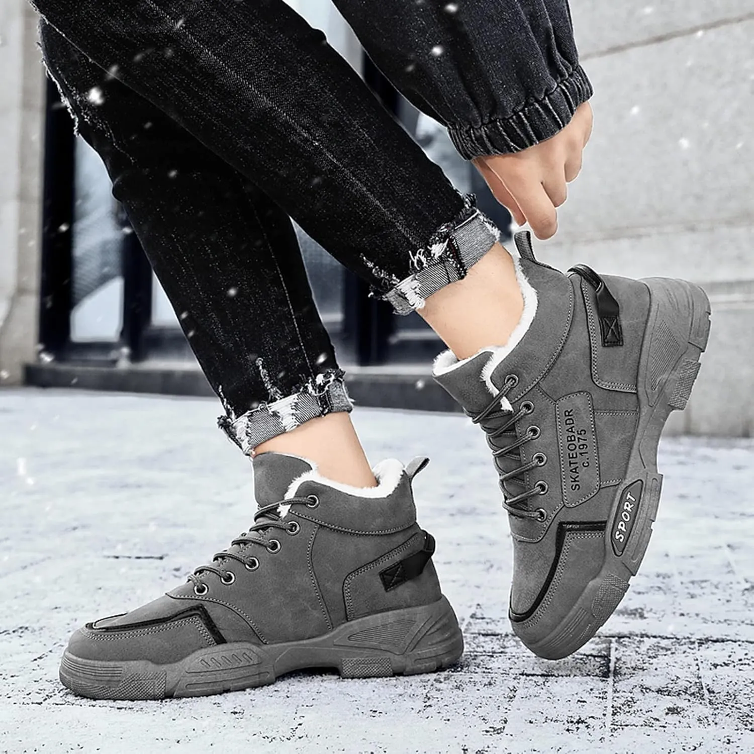 Men Slip on Walking Shoes Comfy Winter Warm Faux Furry Lined Hiking ShoesMemory Foam Breathable Mesh Fashion Sneakers Non Slip Arch Support Cushioning Athletic Running Shoes