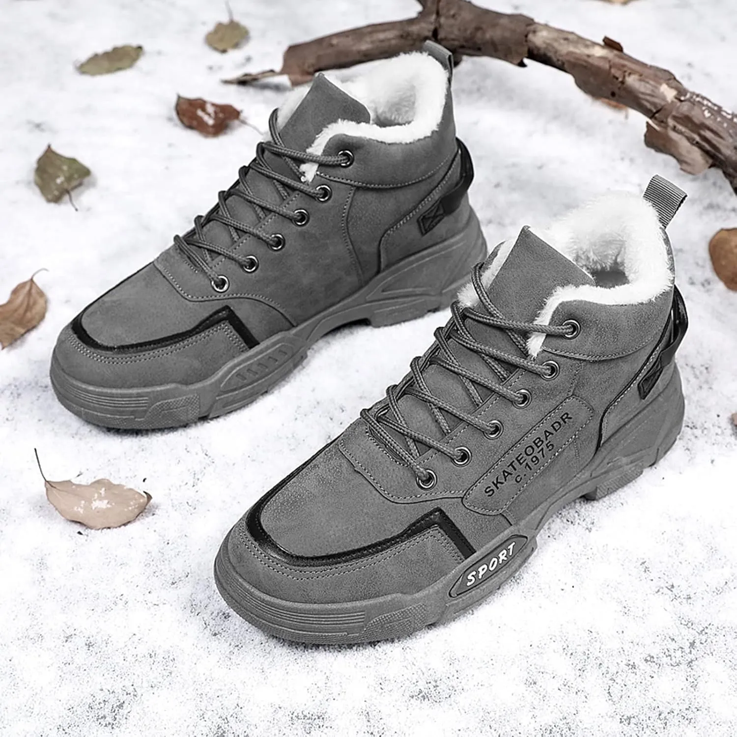 Men Slip on Walking Shoes Comfy Winter Warm Faux Furry Lined Hiking ShoesMemory Foam Breathable Mesh Fashion Sneakers Non Slip Arch Support Cushioning Athletic Running Shoes