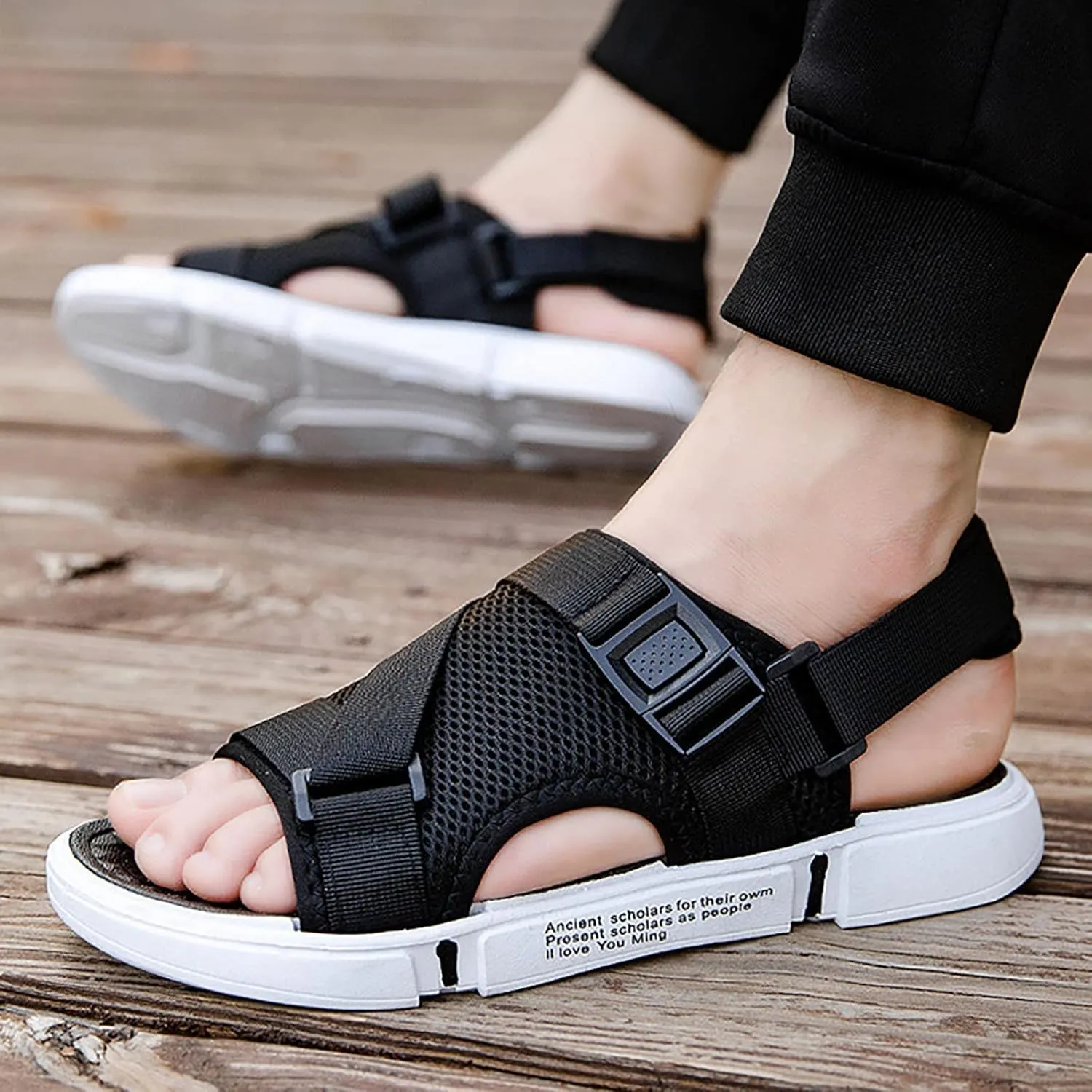 Men Sports Sandals Fashion Solid Color Hollow Out Casual Breathable Slippers Shoes Comfort Sandals
