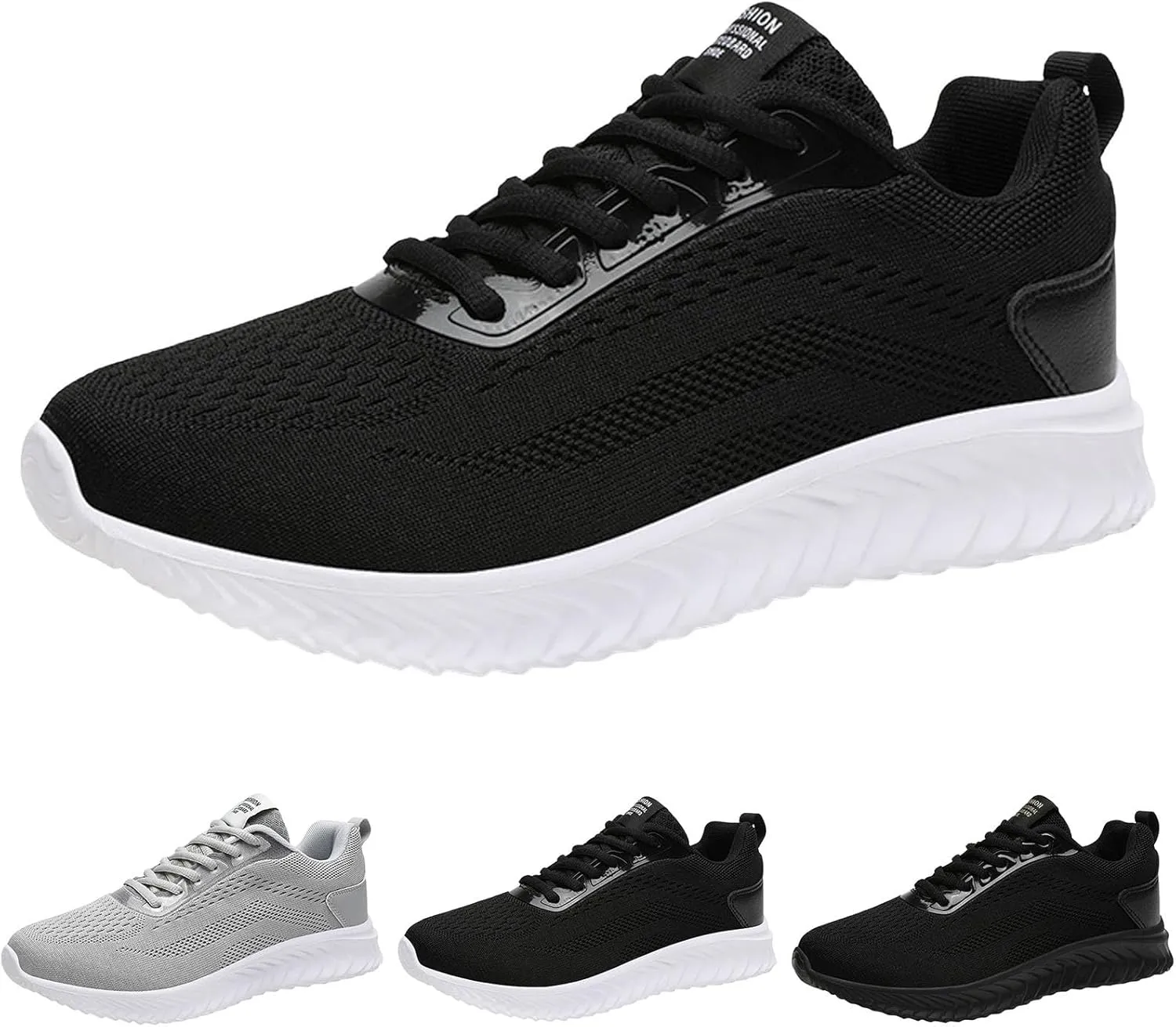 Mens Arch Support Running Shoes Long Walking Fashion Sneakers Lace Up Casual Comfortable Soft Sole Work Tennis Sport Athletic Trainers Shoes with Breathable Mesh Black Footwear
