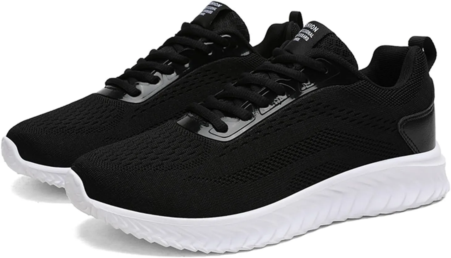 Mens Arch Support Running Shoes Long Walking Fashion Sneakers Lace Up Casual Comfortable Soft Sole Work Tennis Sport Athletic Trainers Shoes with Breathable Mesh Black Footwear