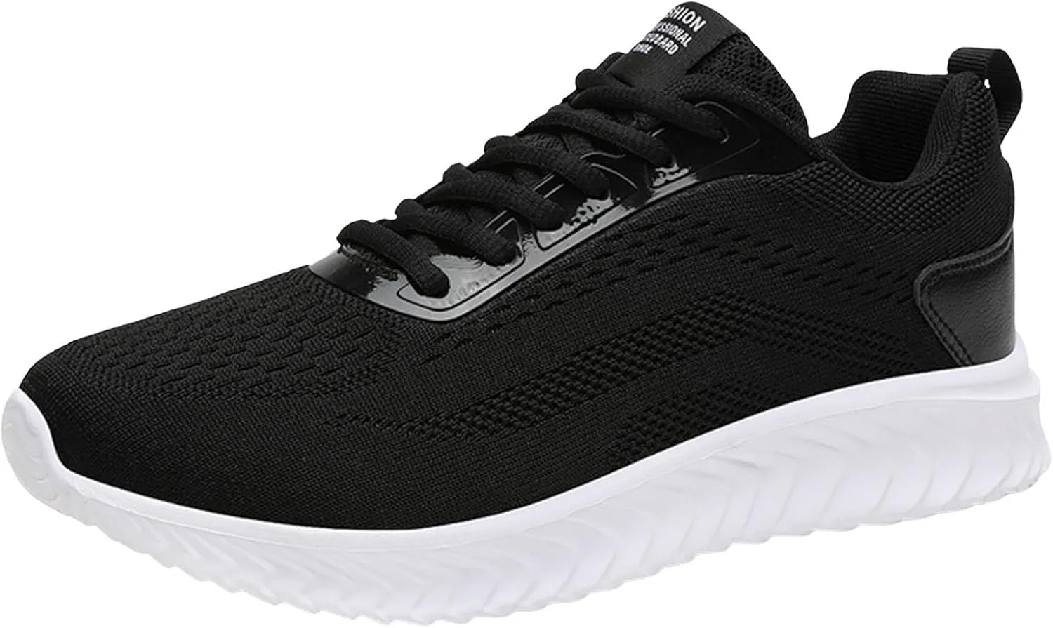 Mens Arch Support Running Shoes Long Walking Fashion Sneakers Lace Up Casual Comfortable Soft Sole Work Tennis Sport Athletic Trainers Shoes with Breathable Mesh Black Footwear