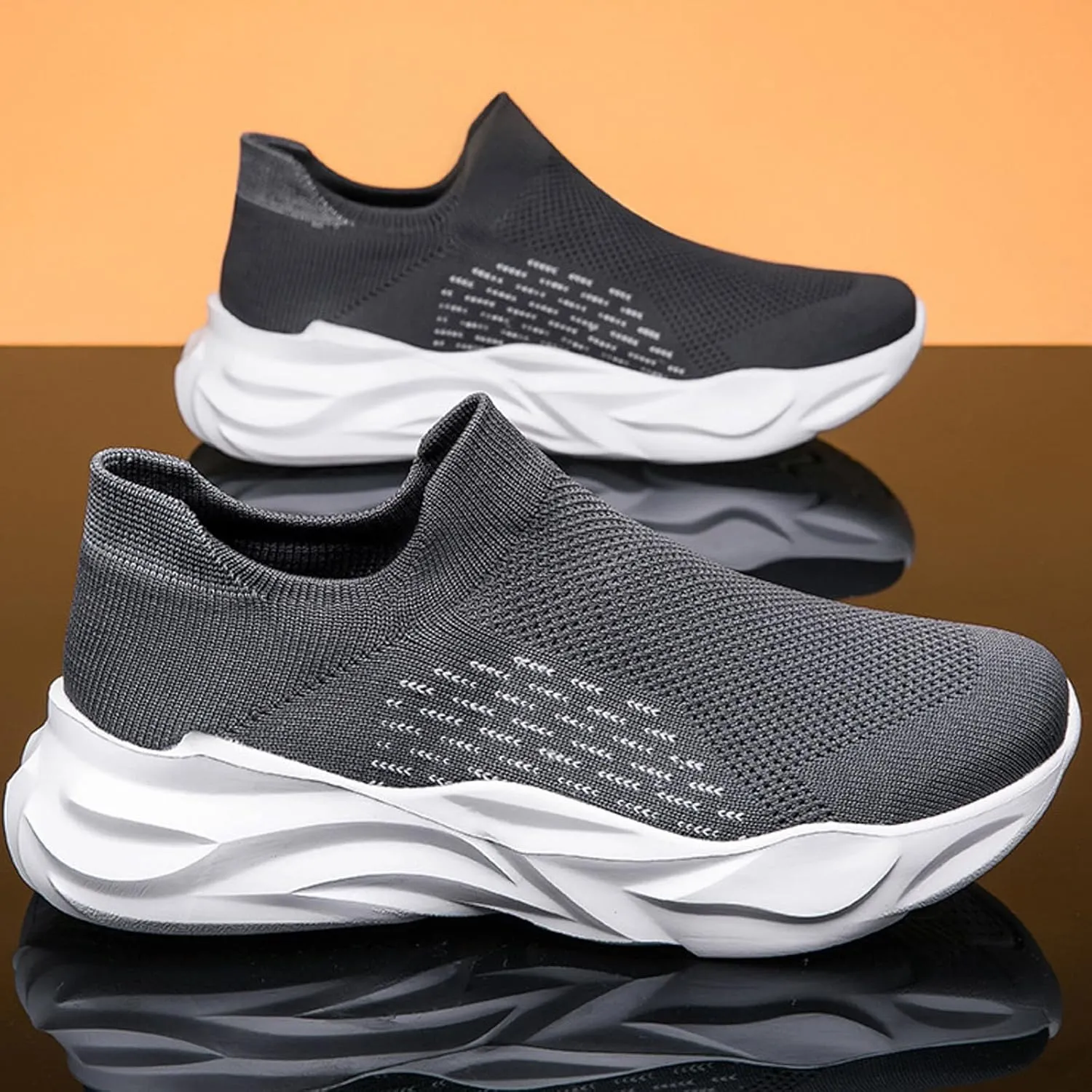 Men's Athletic Slip on Sneakers Fashionable Comfort Sole Breathable Mesh Ultra Lightweight Comfortable Cushion Running Shoes with Arch Support for Gym & Walking Daily Work for Male