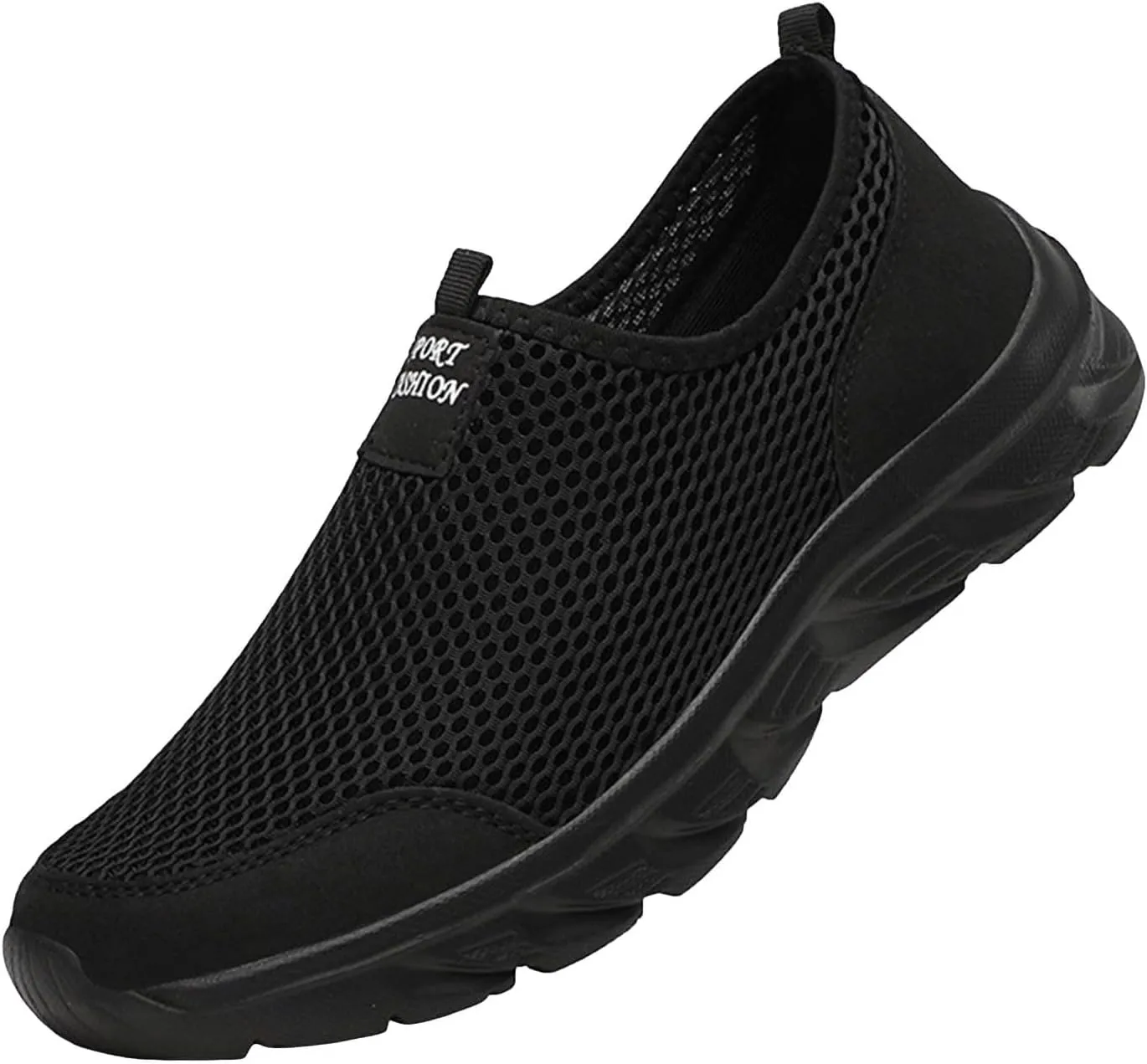 Men's Breathable Mesh Walking Shoes, Comfortable Adjustable Slip on Sneakers for Spring/Summer Daily Wear, Great for Outdoor Travel and City Strolls Fashion Thick Bottom Black Sneaker