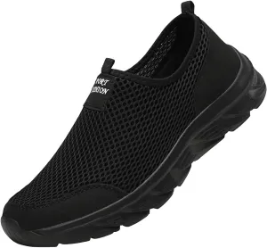 Men's Breathable Mesh Walking Shoes, Comfortable Adjustable Slip on Sneakers for Spring/Summer Daily Wear, Great for Outdoor Travel and City Strolls Fashion Thick Bottom Black Sneaker