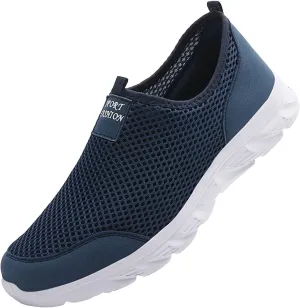 Men's Breathable Mesh Walking Shoes, Comfortable Adjustable Slip on Sneakers for Spring/Summer Daily Wear, Great for Outdoor Travel and City Strolls Fashion Thick Bottom Black Sneaker