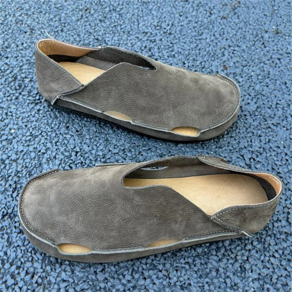Mens Breathable Soft Walking Shoes Genuine Leather Retro Handmade Slip on Loafers Comfortable Driving Shoes