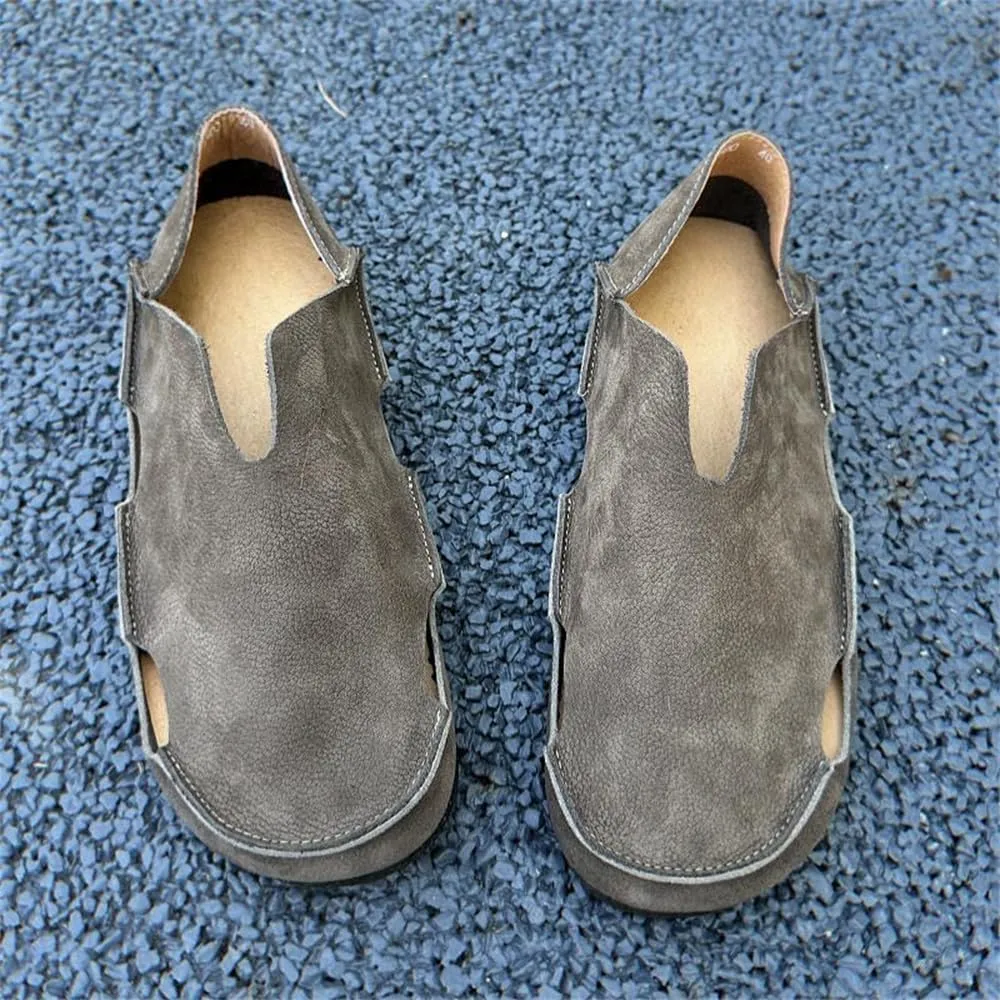 Mens Breathable Soft Walking Shoes Genuine Leather Retro Handmade Slip on Loafers Comfortable Driving Shoes