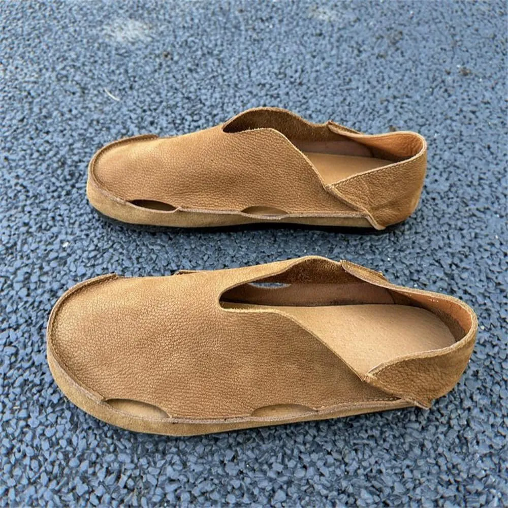 Mens Breathable Soft Walking Shoes Genuine Leather Retro Handmade Slip on Loafers Comfortable Driving Shoes