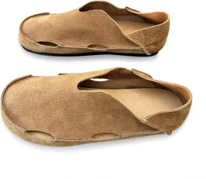 Mens Breathable Soft Walking Shoes Genuine Leather Retro Handmade Slip on Loafers Comfortable Driving Shoes