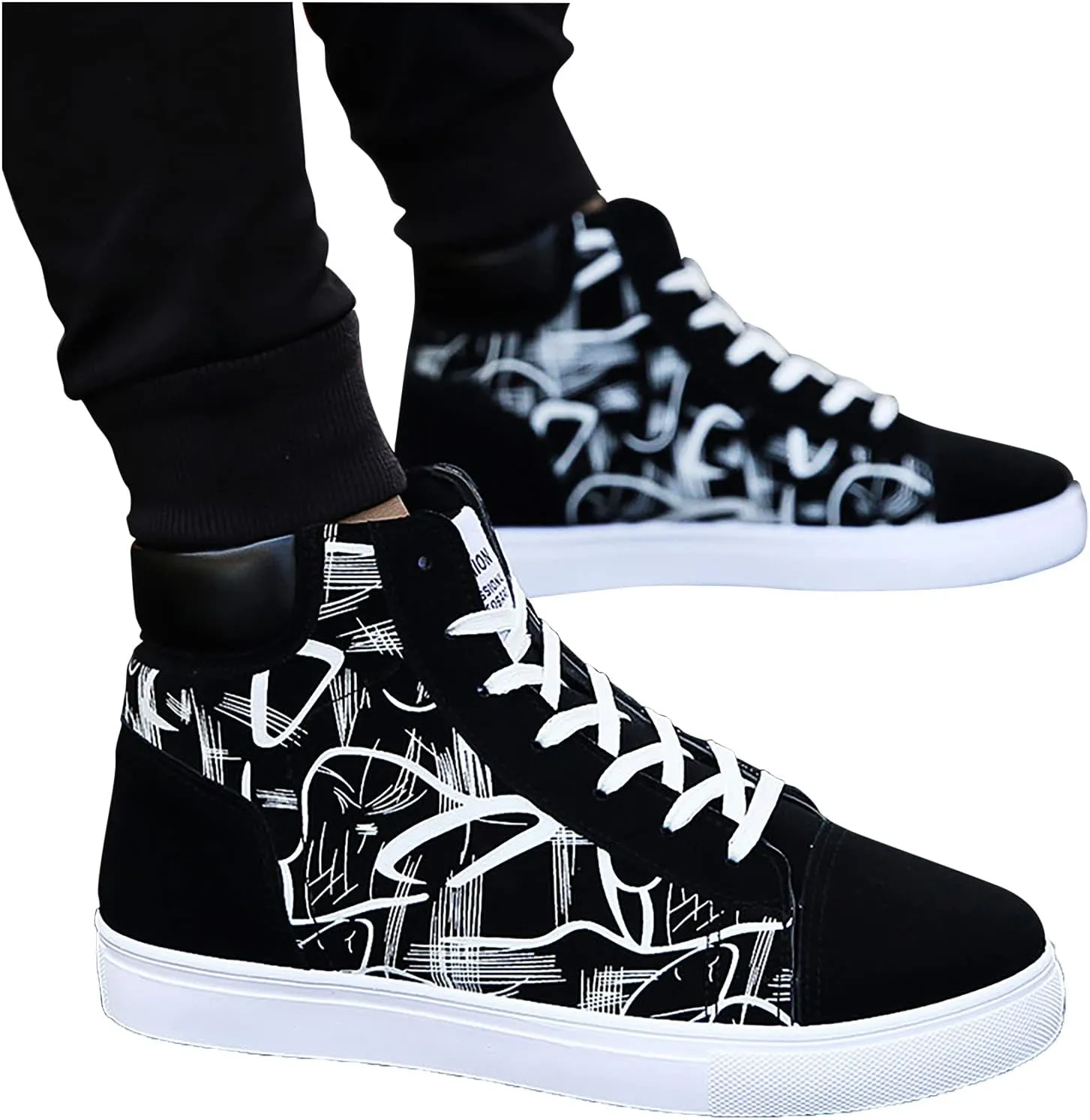 Men's Canvas Flat High-top Fashion Comfortable Color Matching Casual Lace Up Leisure Sport Shoes Men's Sneaker