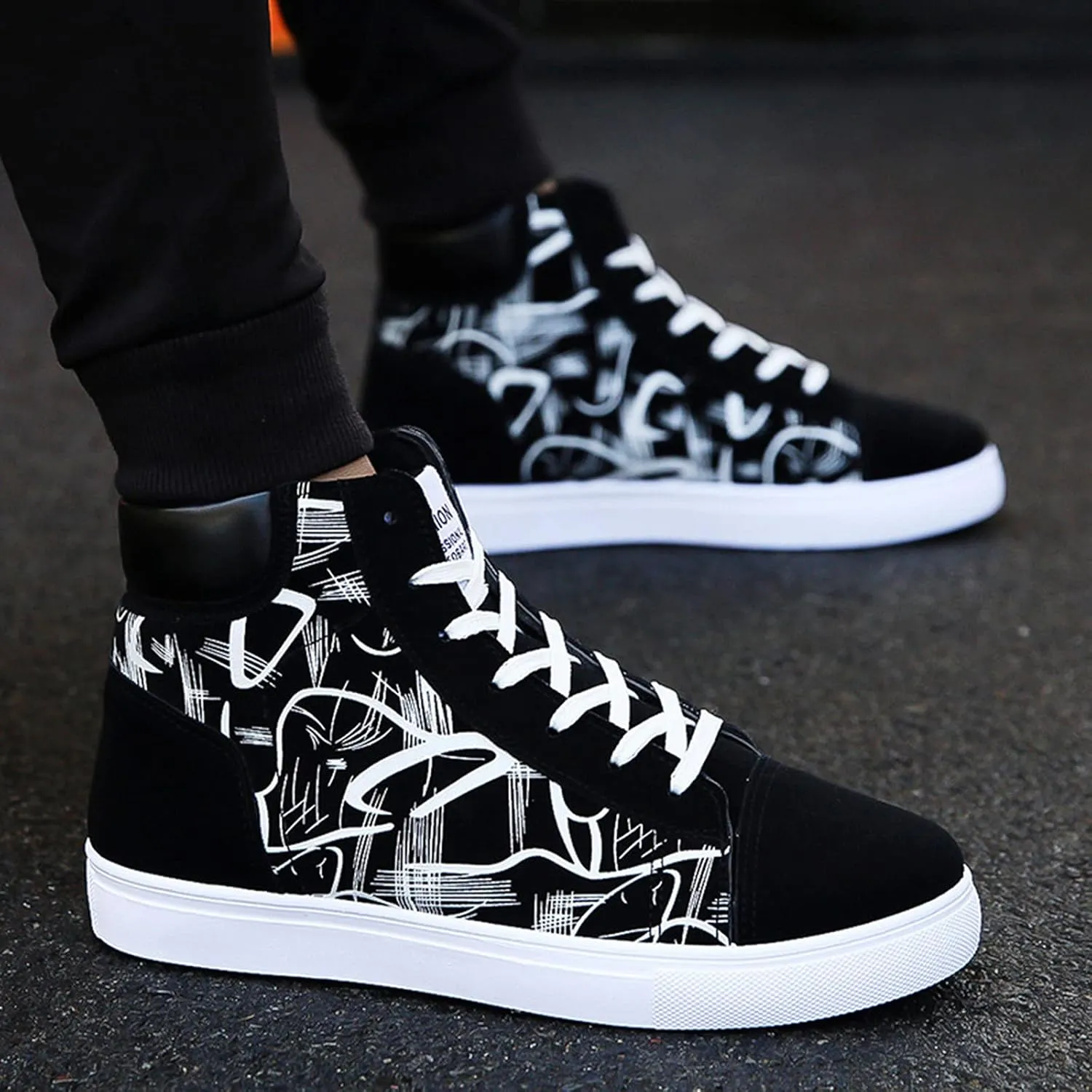 Men's Canvas Flat High-top Fashion Comfortable Color Matching Casual Lace Up Leisure Sport Shoes Men's Sneaker