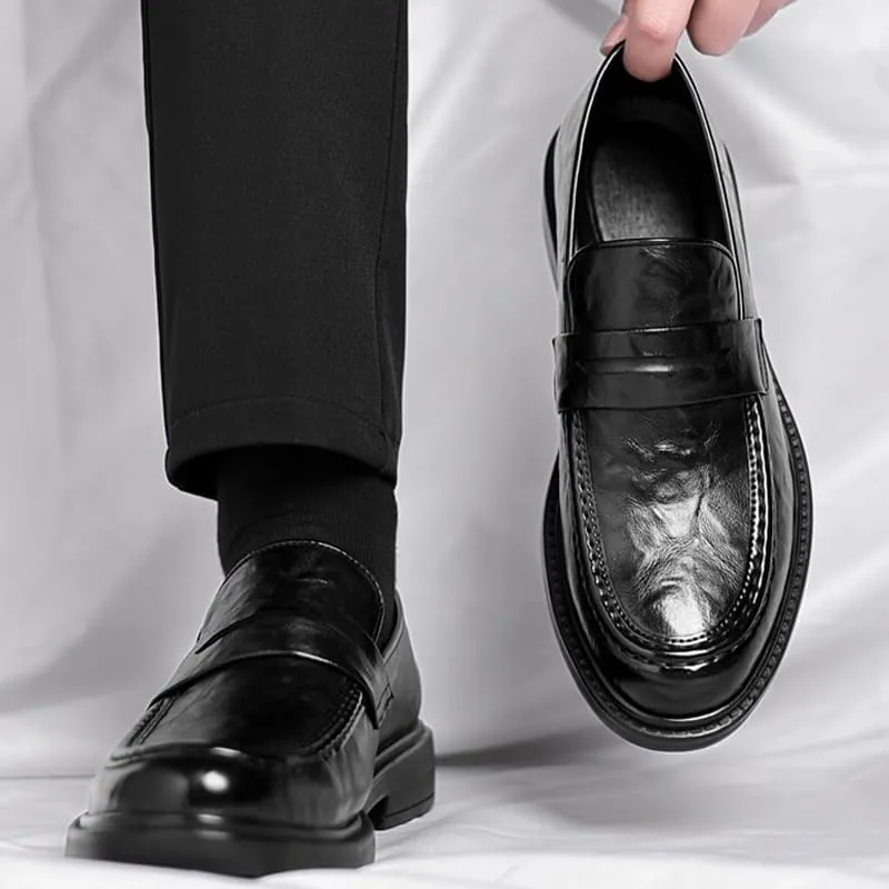 Men's Cap-Toe Loafer Dress Shoes Soft Nappa Leather Slip-Ons with Cushioned Arch Support for Business Casual Fridays