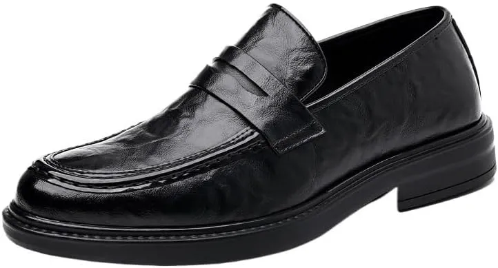 Men's Cap-Toe Loafer Dress Shoes Soft Nappa Leather Slip-Ons with Cushioned Arch Support for Business Casual Fridays