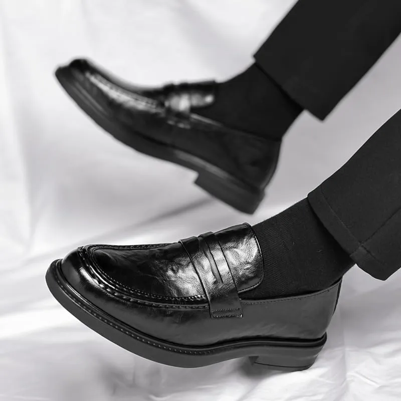Men's Cap-Toe Loafer Dress Shoes Soft Nappa Leather Slip-Ons with Cushioned Arch Support for Business Casual Fridays