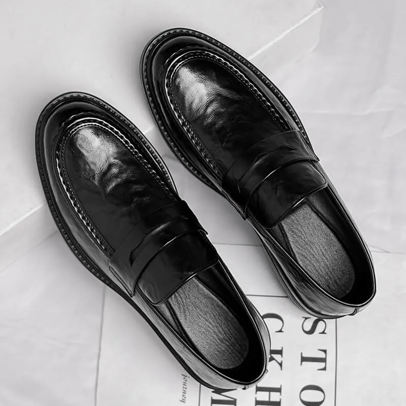 Men's Cap-Toe Loafer Dress Shoes Soft Nappa Leather Slip-Ons with Cushioned Arch Support for Business Casual Fridays