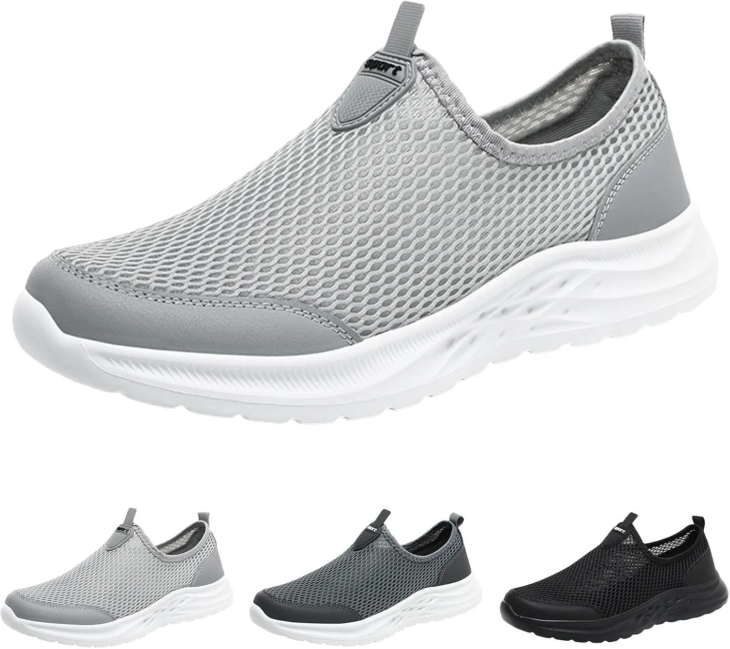 Mens Casual Slip on Summer Sneakers Breathable Mesh Ultra Lightweight Comfortable Walking Shoes with Soft Non Slip Rubber Sole for City Commuting Leisure Tourist Beach Quick Drying Shoes