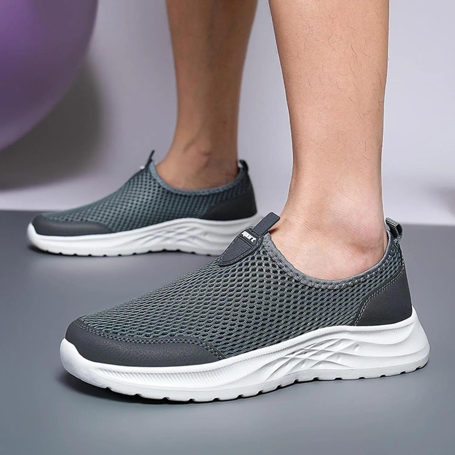 Mens Casual Slip on Summer Sneakers Breathable Mesh Ultra Lightweight Comfortable Walking Shoes with Soft Non Slip Rubber Sole for City Commuting Leisure Tourist Beach Quick Drying Shoes