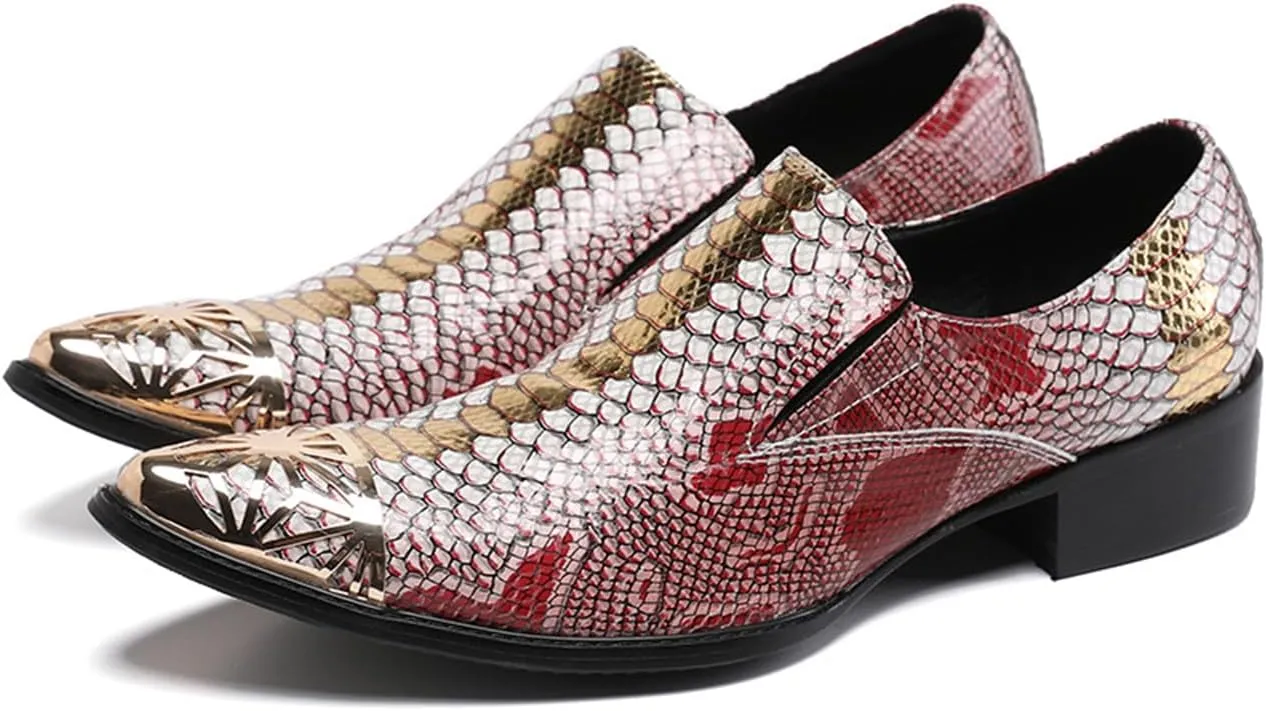 Mens Dress Shoes, Brogue Carved Cowhide Shoes Genuine Leather Large Size Low Top Metal Toe Slip-Ons Breathable Business Formal Shoes