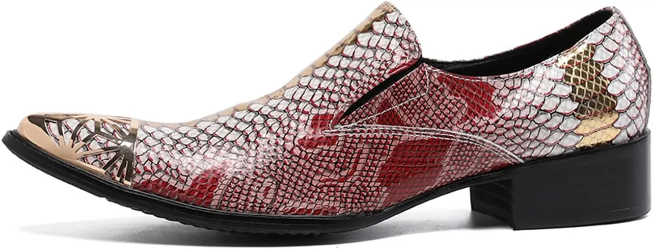 Mens Dress Shoes, Brogue Carved Cowhide Shoes Genuine Leather Large Size Low Top Metal Toe Slip-Ons Breathable Business Formal Shoes