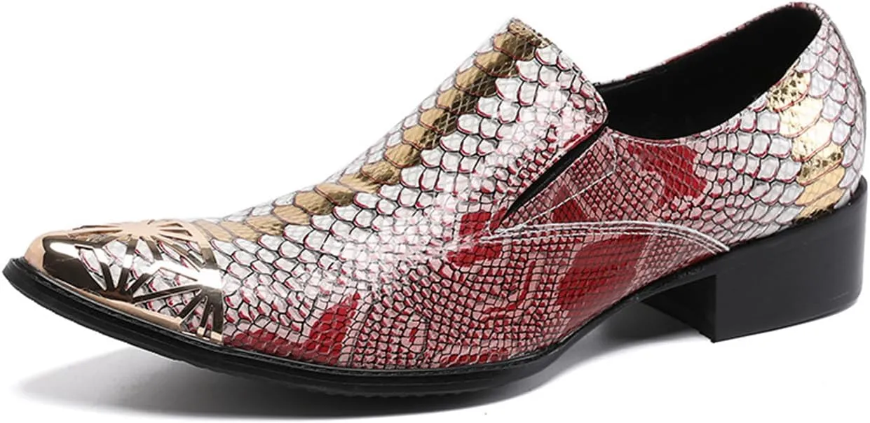 Mens Dress Shoes, Brogue Carved Cowhide Shoes Genuine Leather Large Size Low Top Metal Toe Slip-Ons Breathable Business Formal Shoes