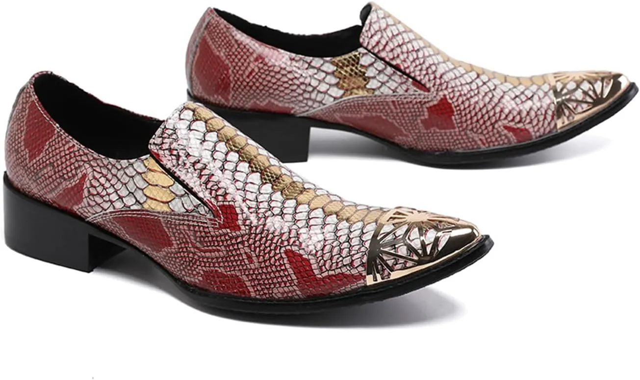 Mens Dress Shoes, Brogue Carved Cowhide Shoes Genuine Leather Large Size Low Top Metal Toe Slip-Ons Breathable Business Formal Shoes