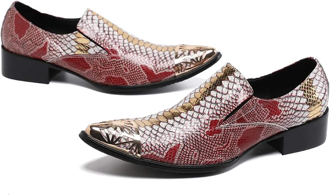 Mens Dress Shoes, Brogue Carved Cowhide Shoes Genuine Leather Large Size Low Top Metal Toe Slip-Ons Breathable Business Formal Shoes