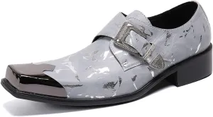 Mens Dress Shoes, Brogue Carving Cowhide Shoes Genuine Leather Large Size Low Top Metal Toe Slip-Ons, Breathable Comfortable Casual Shoes