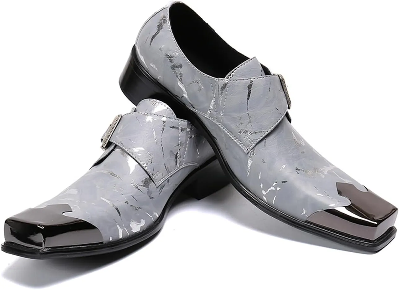 Mens Dress Shoes, Brogue Carving Cowhide Shoes Genuine Leather Large Size Low Top Metal Toe Slip-Ons, Breathable Comfortable Casual Shoes