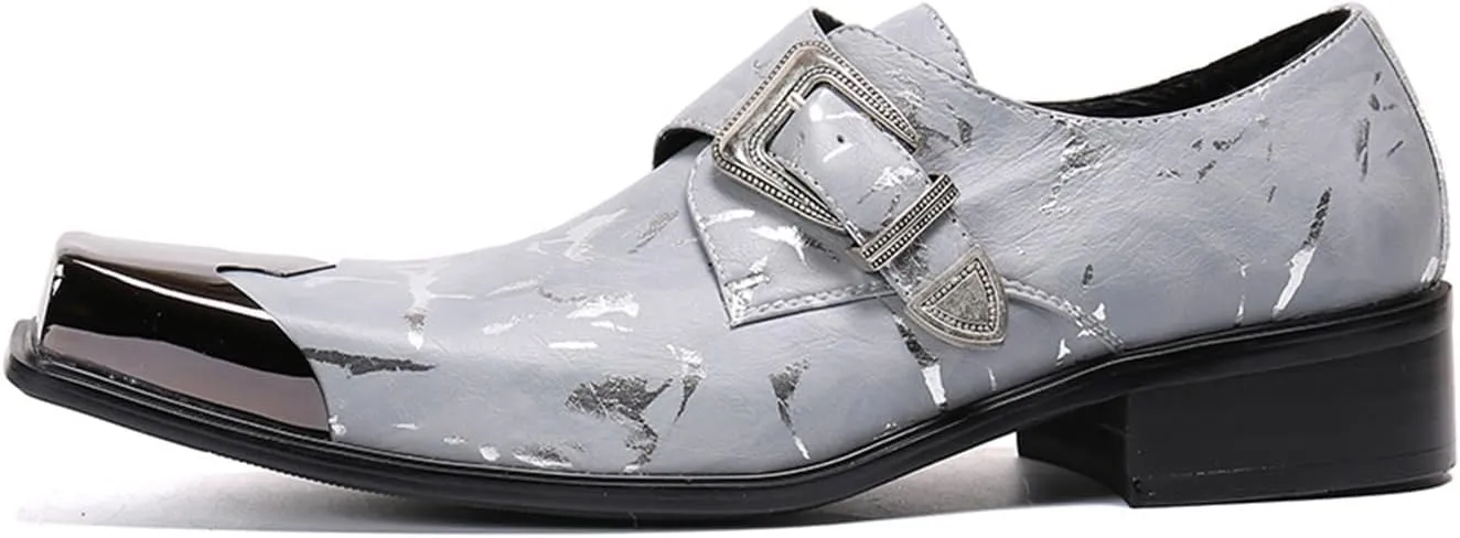 Mens Dress Shoes, Brogue Carving Cowhide Shoes Genuine Leather Large Size Low Top Metal Toe Slip-Ons, Breathable Comfortable Casual Shoes