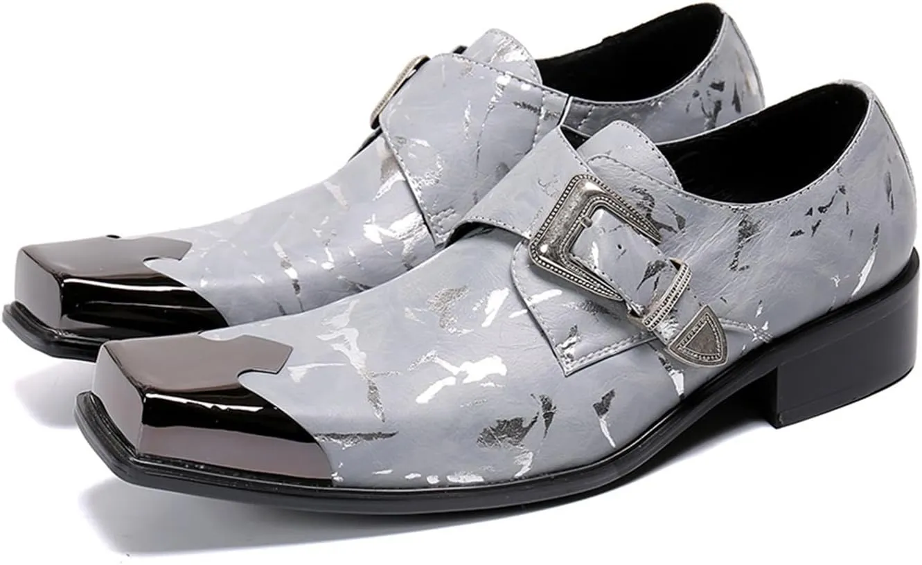 Mens Dress Shoes, Brogue Carving Cowhide Shoes Genuine Leather Large Size Low Top Metal Toe Slip-Ons, Breathable Comfortable Casual Shoes