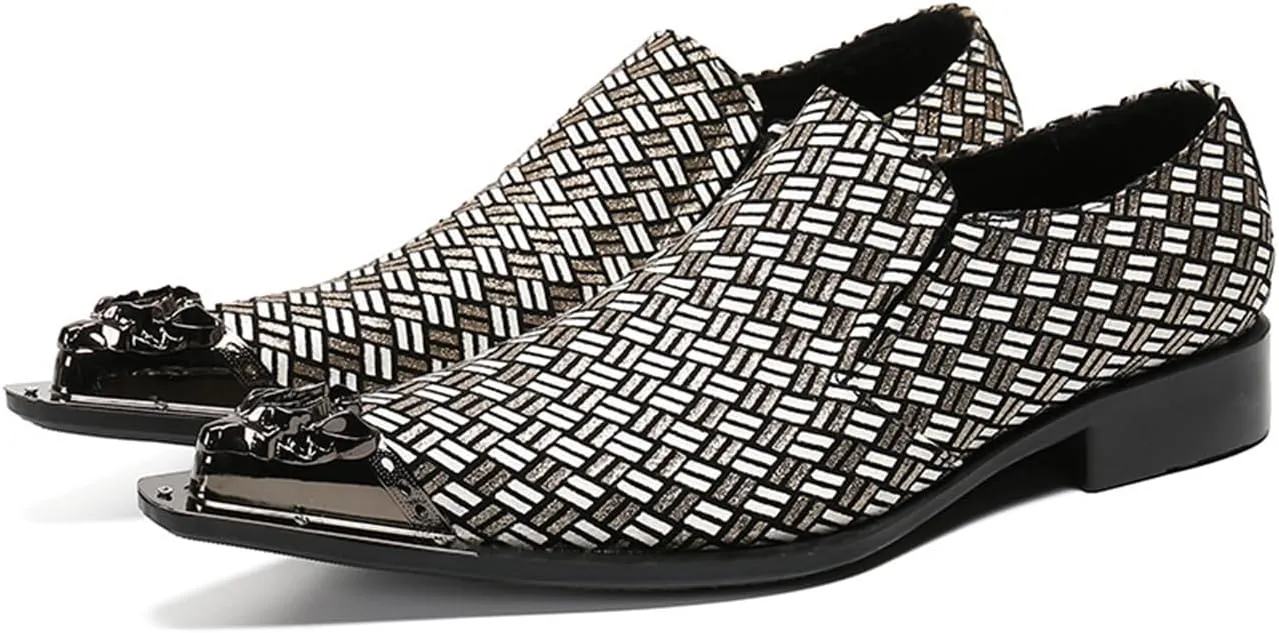Mens Dress Shoes, Cowhide Shoes Genuine Leather Large Size Low Top Metal Toe Slip-Ons Breathable Comfortable Suit Shoes Casual Shoes