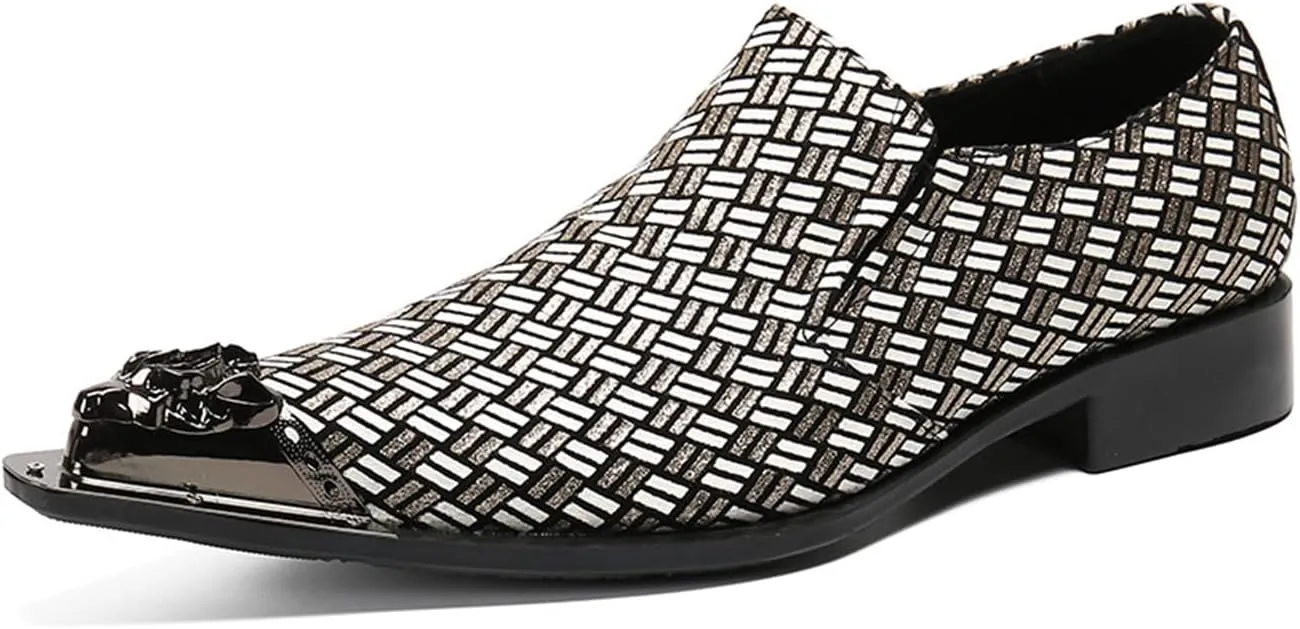 Mens Dress Shoes, Cowhide Shoes Genuine Leather Large Size Low Top Metal Toe Slip-Ons Breathable Comfortable Suit Shoes Casual Shoes