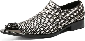Mens Dress Shoes, Cowhide Shoes Genuine Leather Large Size Low Top Metal Toe Slip-Ons Breathable Comfortable Suit Shoes Casual Shoes