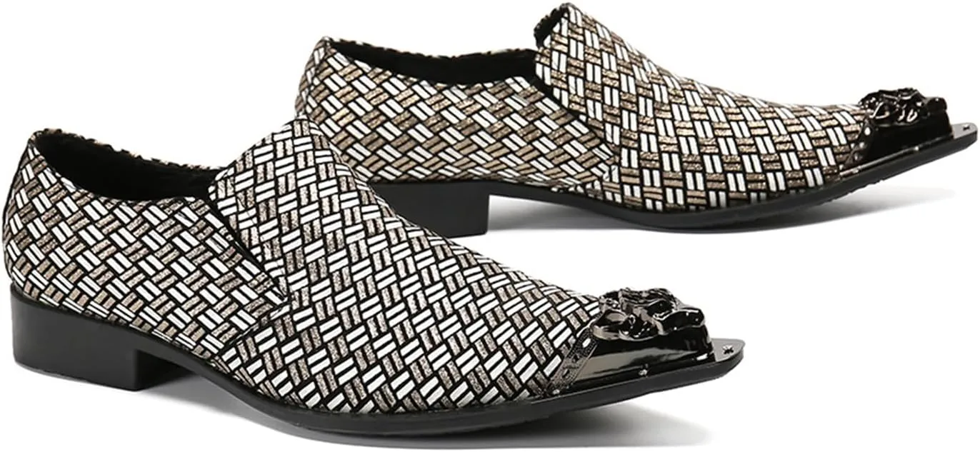 Mens Dress Shoes, Cowhide Shoes Genuine Leather Large Size Low Top Metal Toe Slip-Ons Breathable Comfortable Suit Shoes Casual Shoes