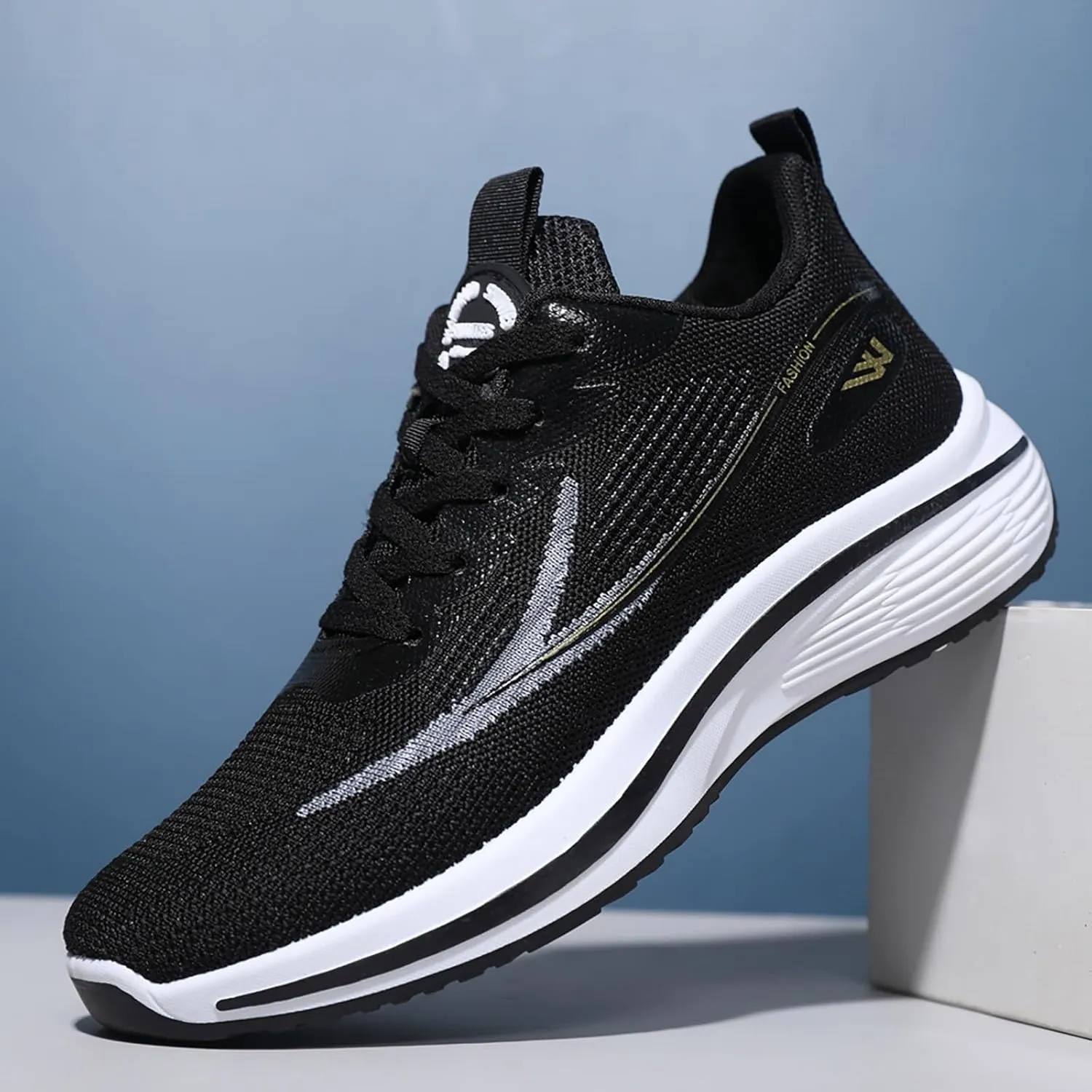 Men's Fashion Sneakers Breathable Mesh Cushion Running Shoes Non Slip Thick Soft Sole Casual Athletic Arch Support Walking Shoes Black Lace Up Basketball Shoe for Men All Season