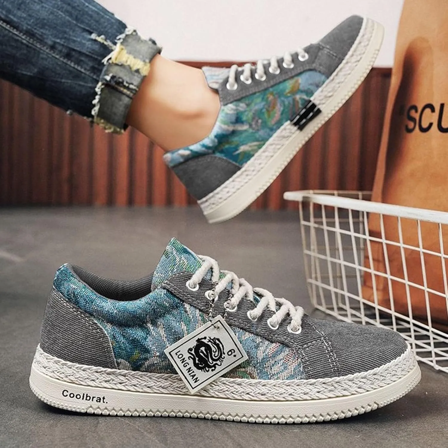 Mens Fashion Sneakers Flat Bottom Lightweight Canvas Casual Sports Shoes Lace up Breathable Non Slip Comfortable Simple Walking Shoes for Men