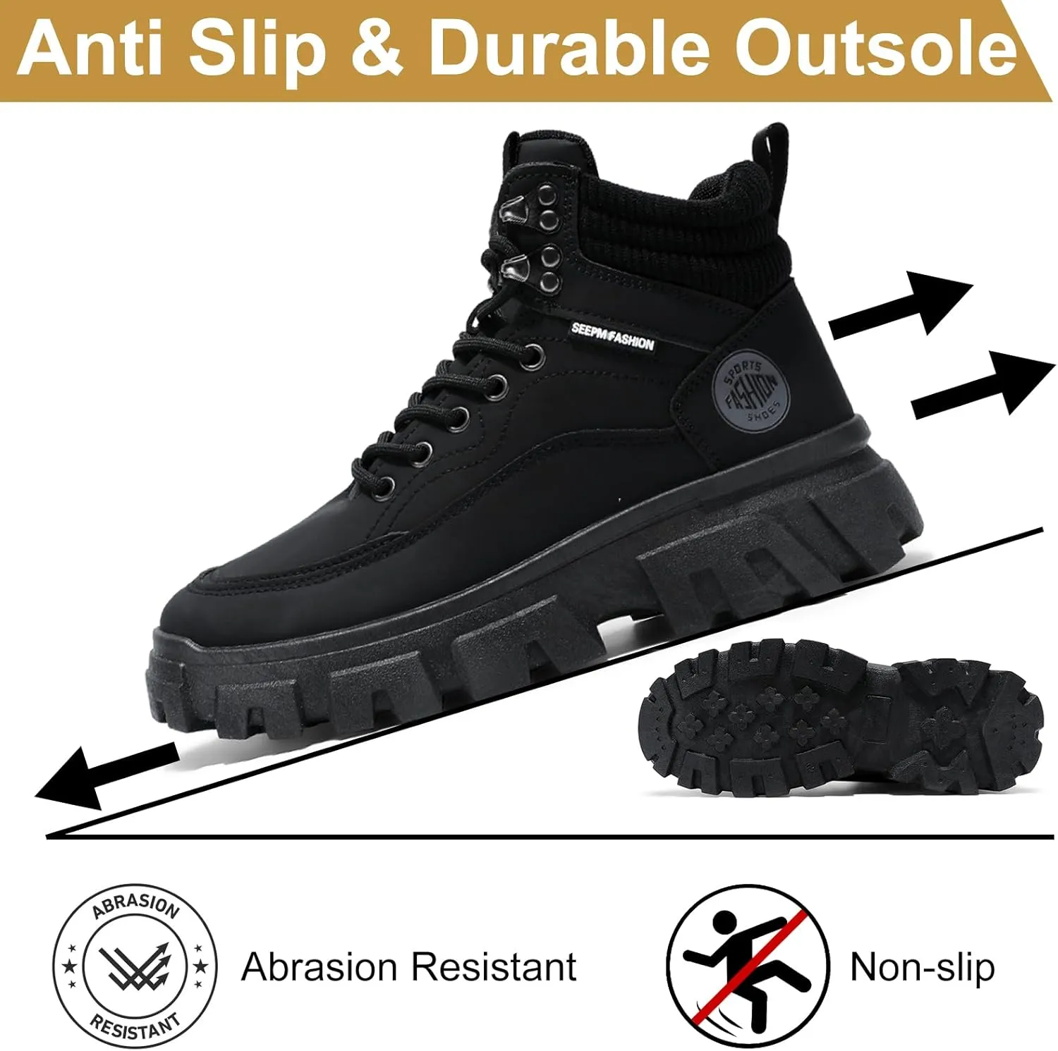 Men's High Top Fashion Sneakers Casual Athletic Walking Shoes Round Toe Lace-Up Shoes Non-Slip Hiking Boots for Men