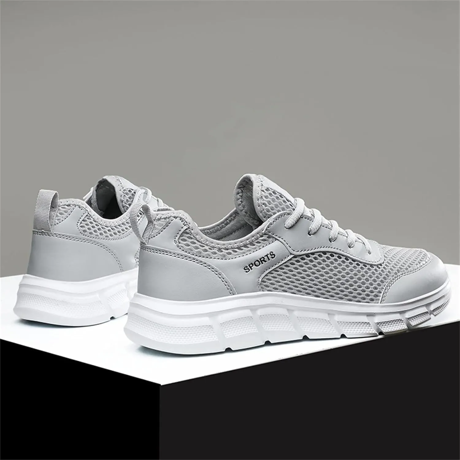 Men's Lace-Up Running Shoes Breathable Mesh Fashionable Lightweight Comfortable Athletic Sneakers for Gym Training & Casual Walking for Men Black Footwear