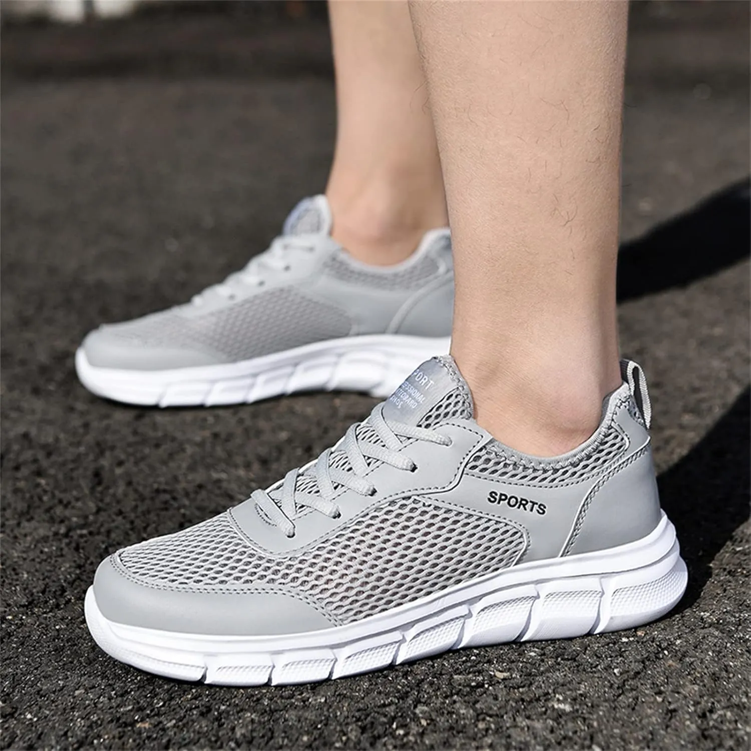 Men's Lace-Up Running Shoes Breathable Mesh Fashionable Lightweight Comfortable Athletic Sneakers for Gym Training & Casual Walking for Men Black Footwear