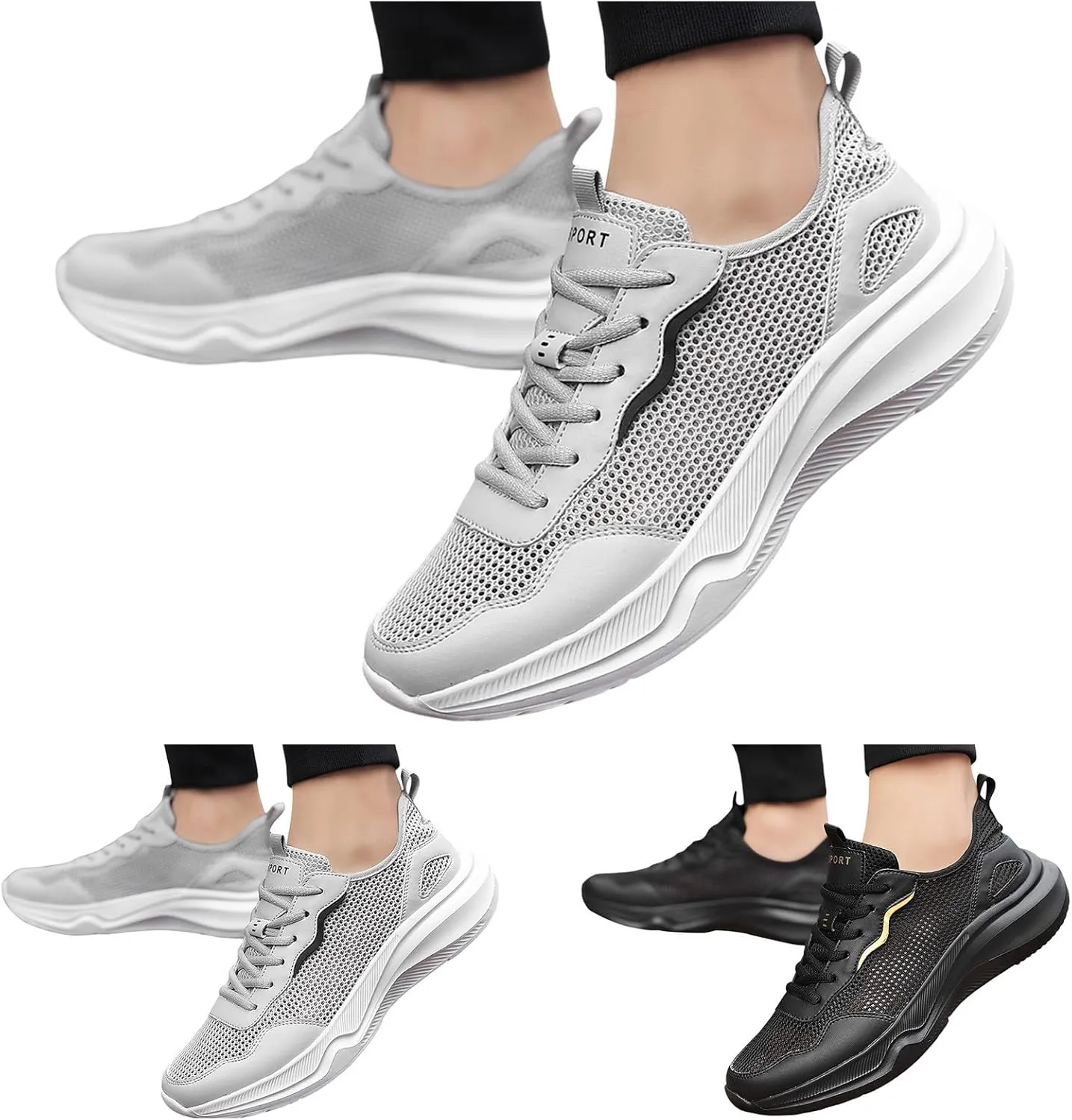 Men's Lightweight Lace-Up Sneakers Breathable Mesh Comfortable Athletic Shoes for Running, Gym Training & Casual Daily Wear Fashionable New Pattern Outdoor Casual Mens Sneaker